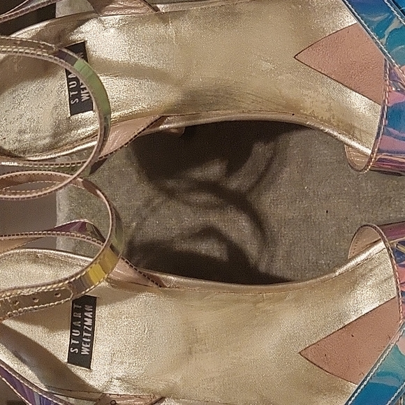 Stuart Weitzman iridescent/holographic leather ankle strap 4" heel size 8.5 - Picture 5 of 13